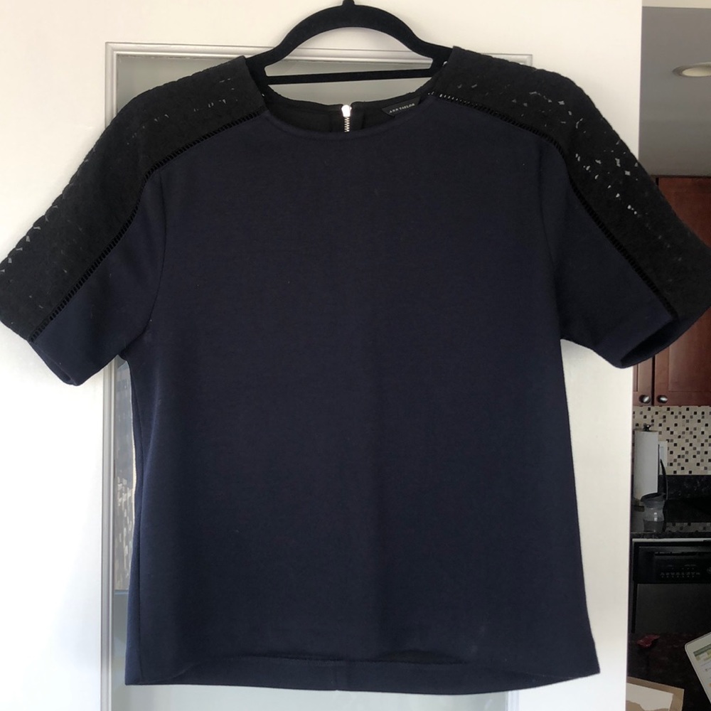 Ann Taylor Navy blue top with black details